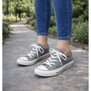 Converse Chuck Taylor All Star Low Top Gray Canvas Sneakers Polka Dot Lining 6.5